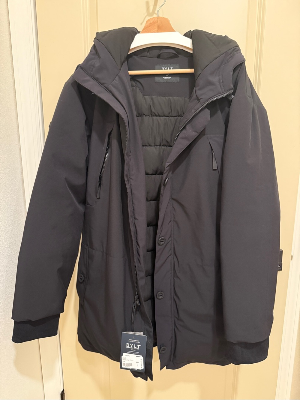 BYLT Basics Men's Large Black Hooded Parka Coat